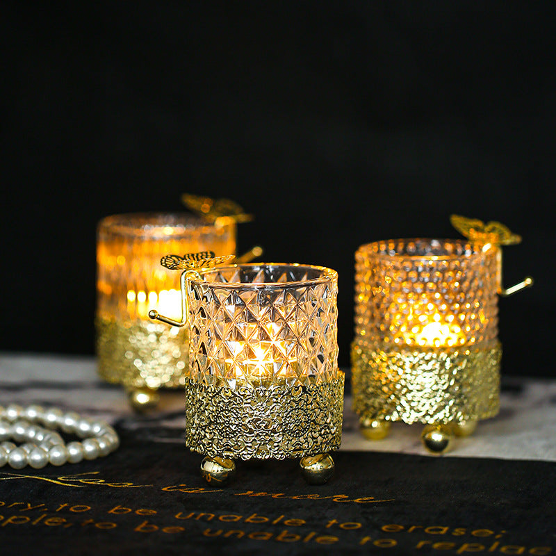 Electroplated Gold Lace Base Glass Candle Holder