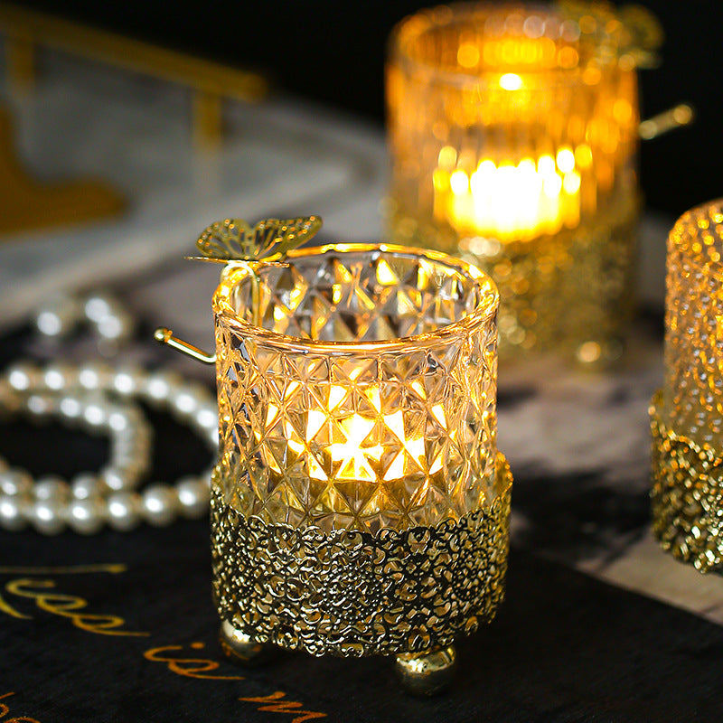 Electroplated Gold Lace Base Glass Candle Holder