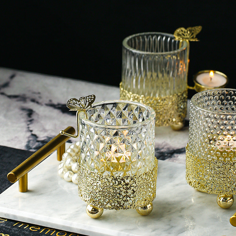 Electroplated Gold Lace Base Glass Candle Holder