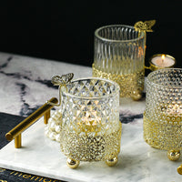 Electroplated Gold Lace Base Glass Candle Holder