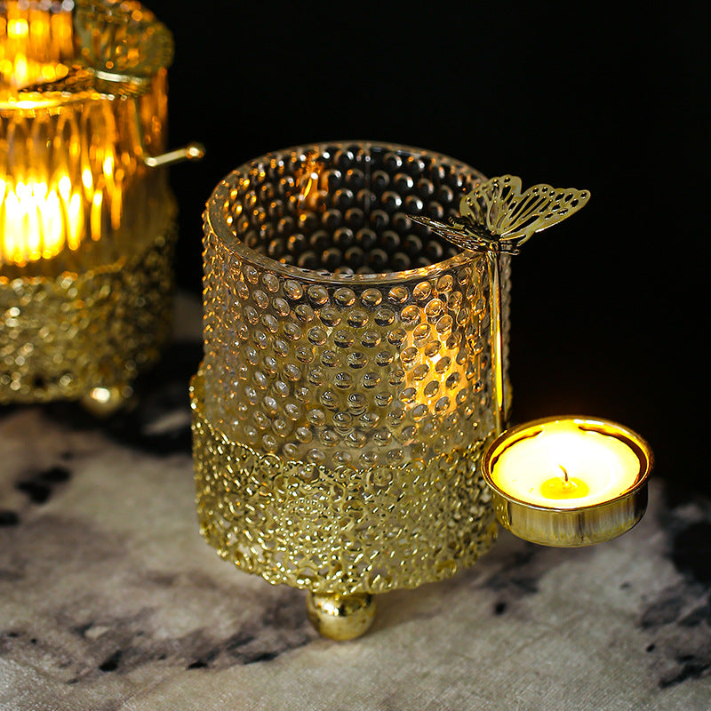 Electroplated Gold Lace Base Glass Candle Holder