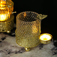Electroplated Gold Lace Base Glass Candle Holder