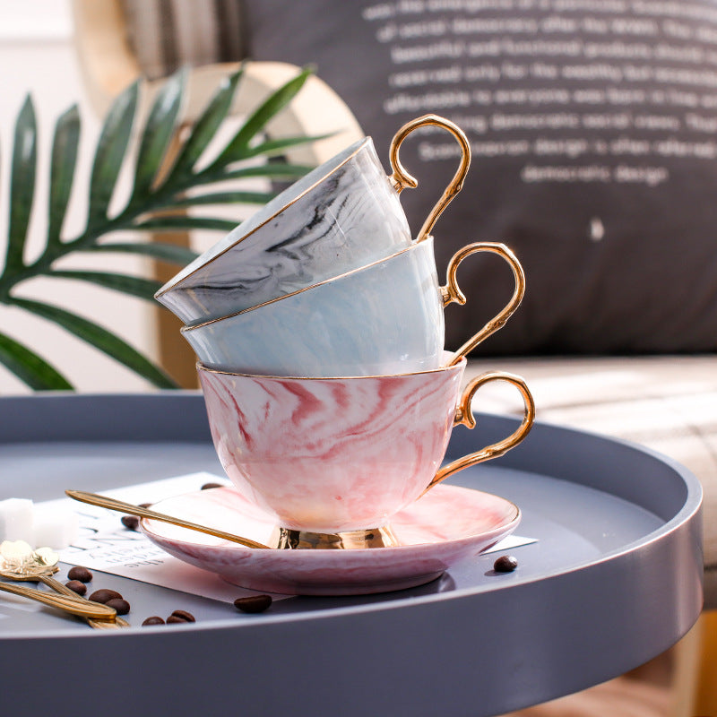 Luxurious Marble Coffee Cup with Saucer & Spoon