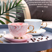 Luxurious Marble Coffee Cup with Saucer & Spoon