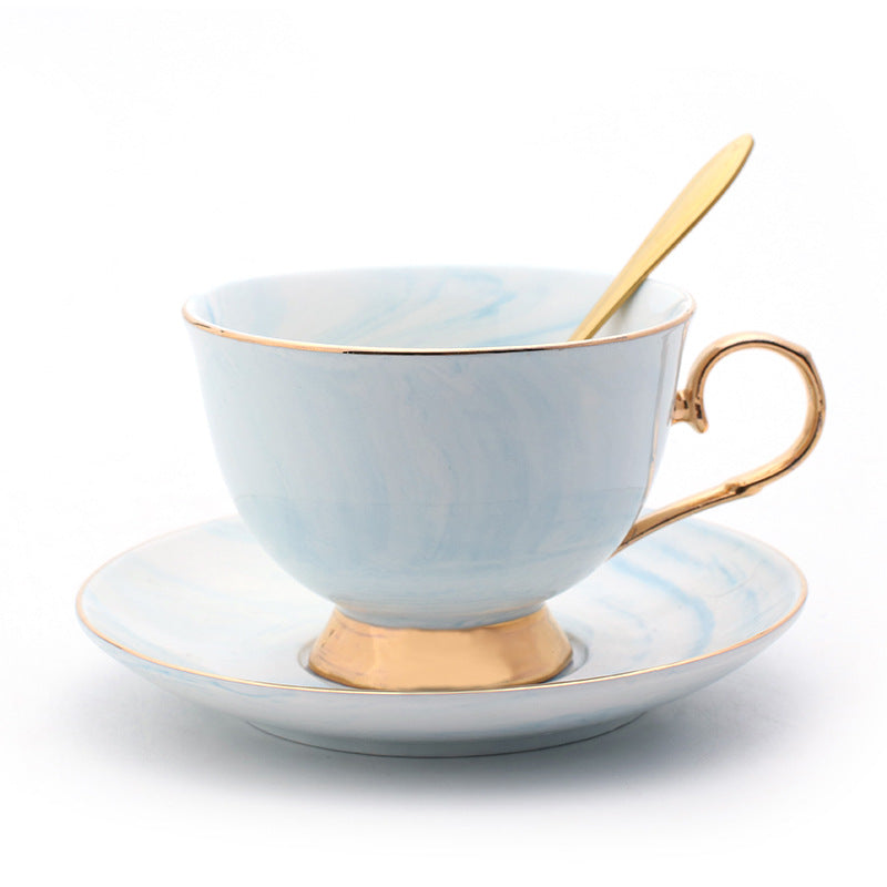 Luxurious Marble Coffee Cup with Saucer & Spoon