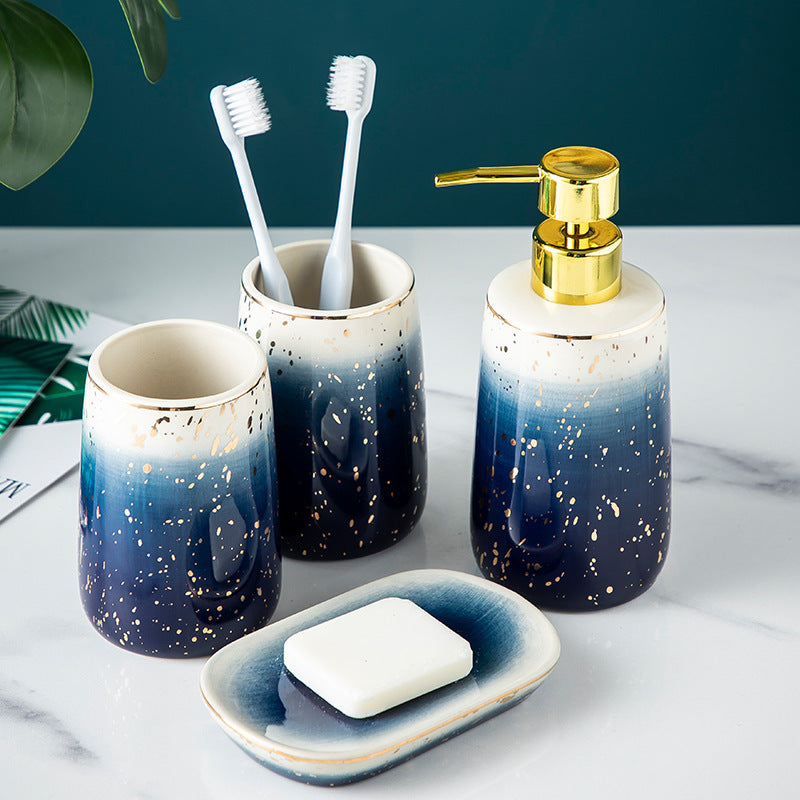 Gradient Blue Ceramic Bathroom Set