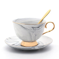 Luxurious Marble Coffee Cup with Saucer & Spoon