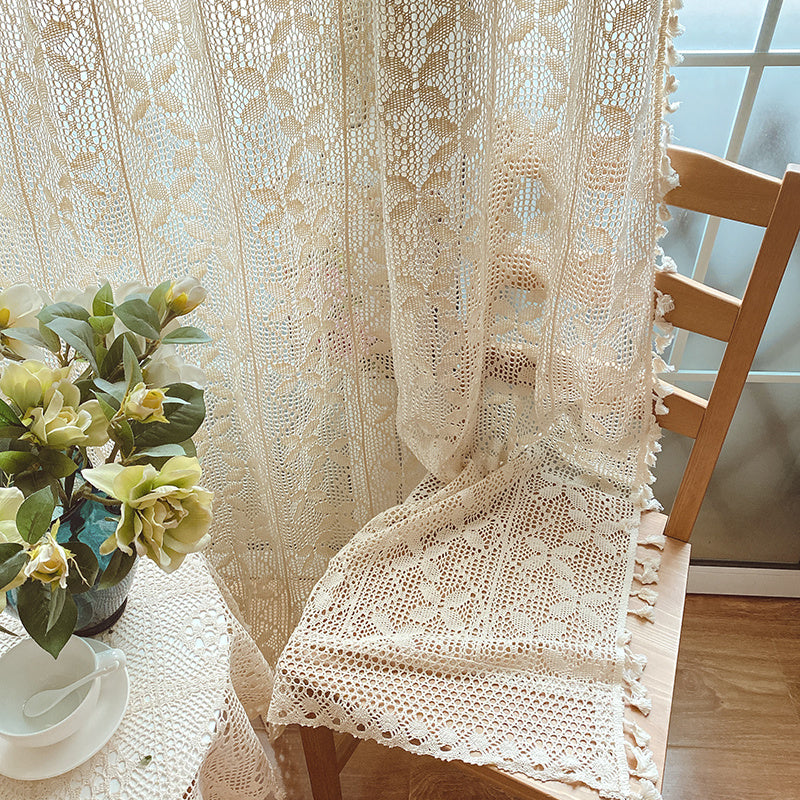 Cotton Linen Crochet Hollow Curtains