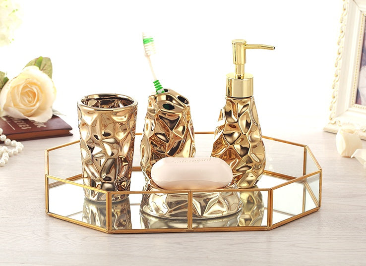 Golden Glimmer Ceramic Bathroom Set