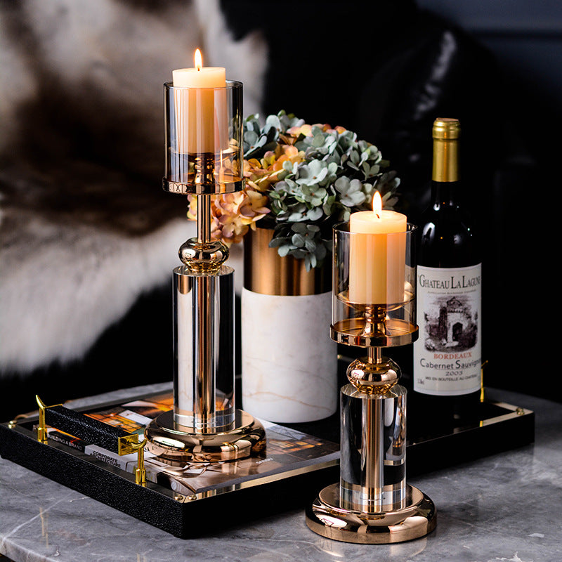 Gold-White Crystal Pillar Candle Holder