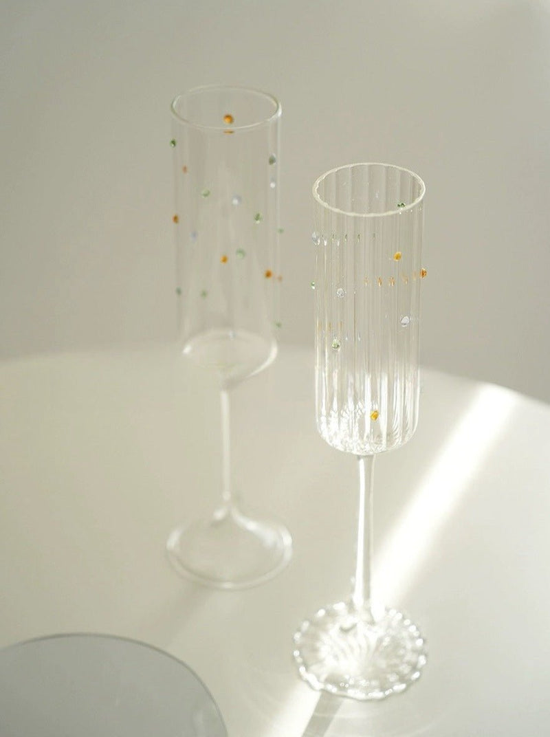 Handblown Rainbow Sprinkles Champagne Flutes Set of 2 Pcs - Whimsical